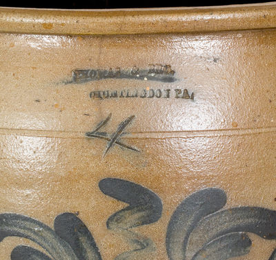 Four-Gallon THOMAS & BRO. / HUNTINGDON, PA Stoneware Jar w/ Cobalt Floral Decoration