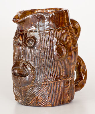 Rare Glazed American Stoneware Face Pitcher, probably Midwestern, late 19th or early 20th century