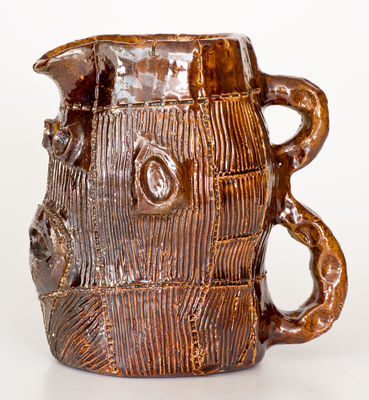 Rare Glazed American Stoneware Face Pitcher, probably Midwestern, late 19th or early 20th century