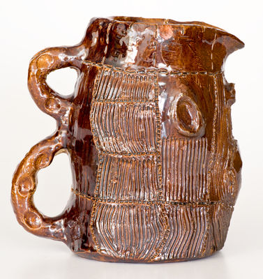 Rare Glazed American Stoneware Face Pitcher, probably Midwestern, late 19th or early 20th century