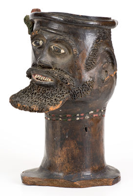 Rare Cold-Painted Stoneware Face Urn, late 19th or 20th century