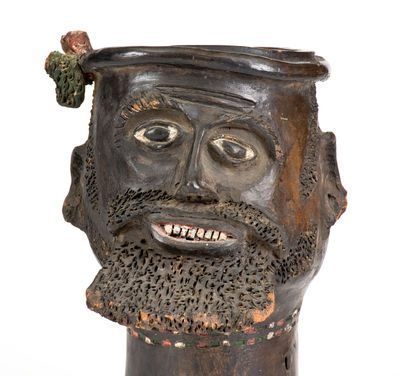 Rare Cold-Painted Stoneware Face Urn, late 19th or 20th century