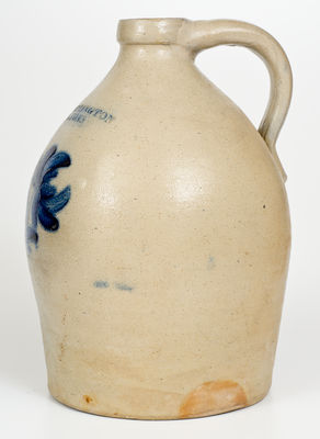 Two-Gallon T. HARRINGTON / LYONS, NY Stoneware Jug w/ Cobalt Floral Decoration