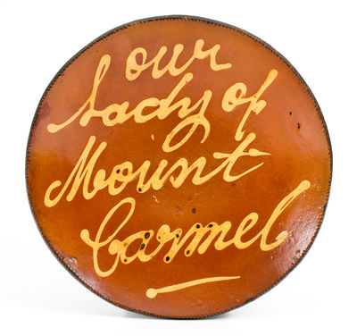 Elaborate Norwalk, CT Redware Charger Inscribed