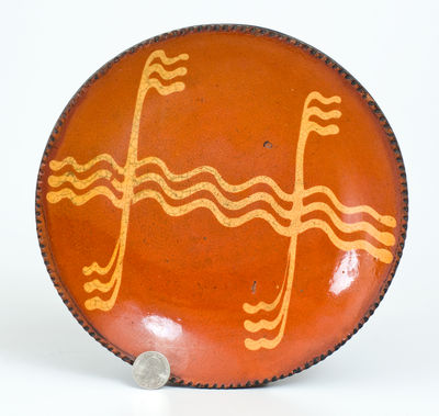 Philadelphia Redware Plate with Yellow Slip Decoration