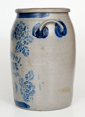 Scarce 4 Gal. Western PA Stoneware Jar w/ "John Appel / Pittsburgh" Stenciled Advertising