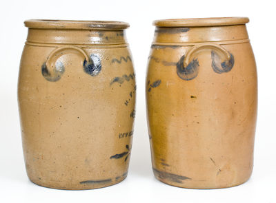 Two Five-Gallon Cobalt-Decorated Stoneware Jar, R.T. Williams, New Geneva, PA, circa 1880