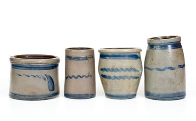Four Pieces of Western PA Stoneware w/ Cobalt Stripe Decoration