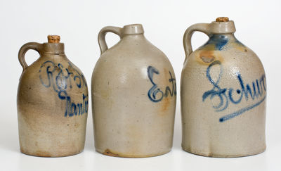 Three Cobalt-Decorated American Stoneware Advertising Jugs