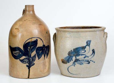 Two Cobalt-Decorated New York State Stoneware Jars