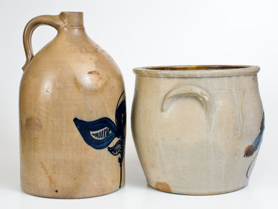 Two Cobalt-Decorated New York State Stoneware Jars