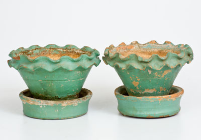 Pair of SOLOMON BELL / STRASBURG / Va. Redware Flowerpots