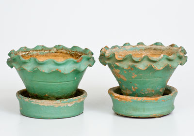 Pair of SOLOMON BELL / STRASBURG / Va. Redware Flowerpots