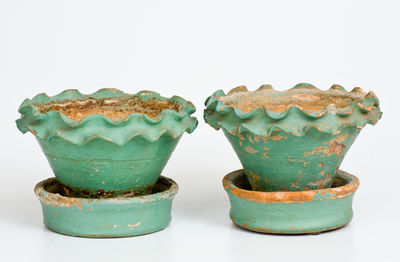 Pair of SOLOMON BELL / STRASBURG / Va. Redware Flowerpots