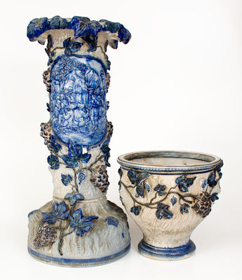 Elaborate Large-Sized German Stoneware Jardiniere on Base