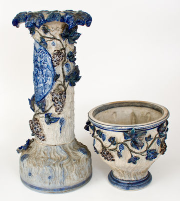 Elaborate Large-Sized German Stoneware Jardiniere on Base