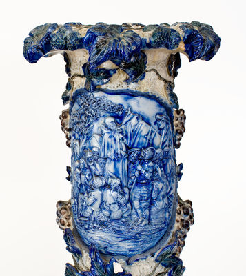 Elaborate Large-Sized German Stoneware Jardiniere on Base