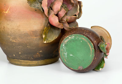 Lot of Three: Unusual Stoneware Vases with Applied Flowers