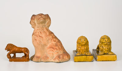 Lot of Four: Stoneware Animal Figures incl. Ohio Spaniel, Lion Figure, and Pair of Lions