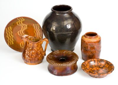 Lot of Six: Glazed American Redware, primarily Pennsylvania origin