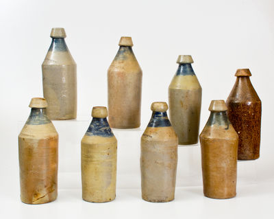 Lot of Eight: P. PFANNEBECKER Stoneware Bottles, Paterson, New Jersey origin