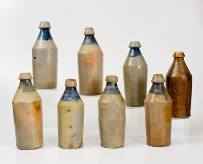 Lot of Eight: P. PFANNEBECKER Stoneware Bottles, Paterson, New Jersey origin