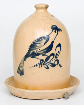 Very Rare J.S. TAFT & CO. / KEENE, NH Two-Gallon Stoneware Chicken Waterer w/ Bird Decoration