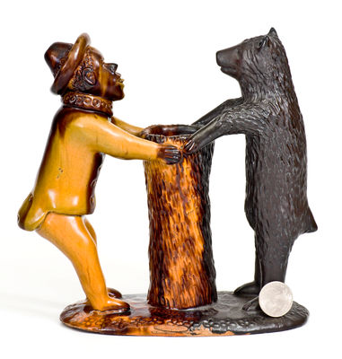 Exceedingly Rare and Important Pennsylvania Redware Preacher and Bear Figure