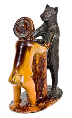 Exceedingly Rare and Important Pennsylvania Redware Preacher and Bear Figure