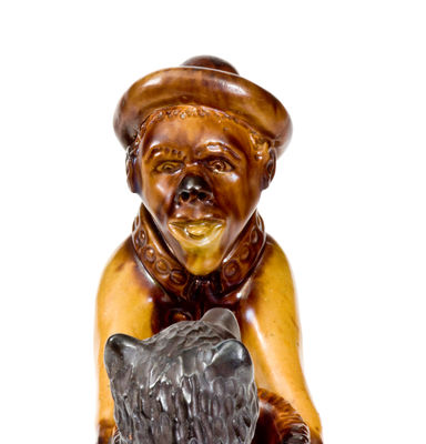 Exceedingly Rare and Important Pennsylvania Redware Preacher and Bear Figure