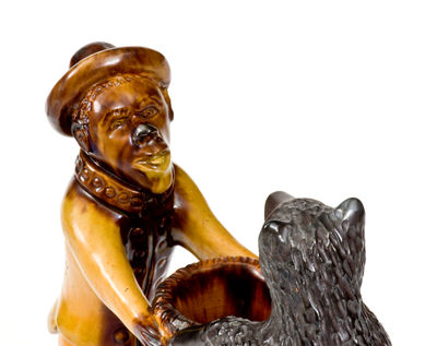 Exceedingly Rare and Important Pennsylvania Redware Preacher and Bear Figure