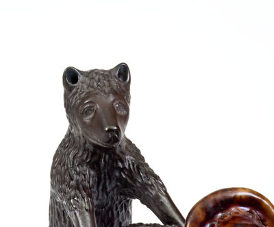 Exceedingly Rare and Important Pennsylvania Redware Preacher and Bear Figure