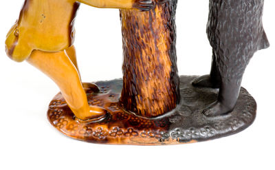 Exceedingly Rare and Important Pennsylvania Redware Preacher and Bear Figure