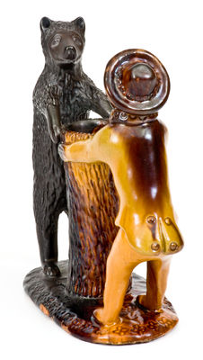 Exceedingly Rare and Important Pennsylvania Redware Preacher and Bear Figure