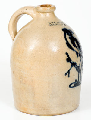 Exceptional J. & E. NORTON / BENNINGTON, VT Stoneware Jug w/ Pheasant-on-Stump Decoration