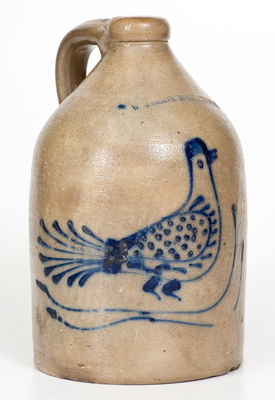 W. ROBERTS / BINGHAMTON, N.Y. Stoneware Jug w/ Cobalt Bird Decoration