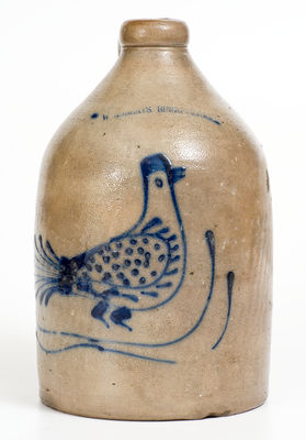 W. ROBERTS / BINGHAMTON, N.Y. Stoneware Jug w/ Cobalt Bird Decoration