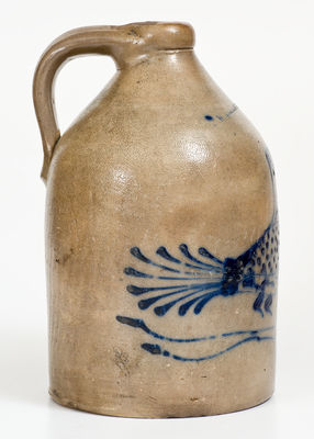 W. ROBERTS / BINGHAMTON, N.Y. Stoneware Jug w/ Cobalt Bird Decoration