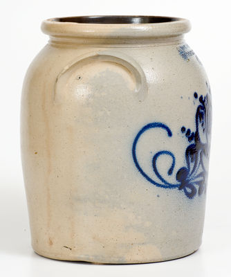 J. NORTON & CO / BENNINGTON, VT Stoneware Jar w/ Elaborate Cobalt Floral Decoration