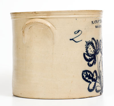 Fine N. CLARK & CO / LYONS, NY Stoneware Crock w/ Elaborate Cobalt Floral Decoration