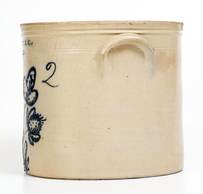 Fine N. CLARK & CO / LYONS, NY Stoneware Crock w/ Elaborate Cobalt Floral Decoration