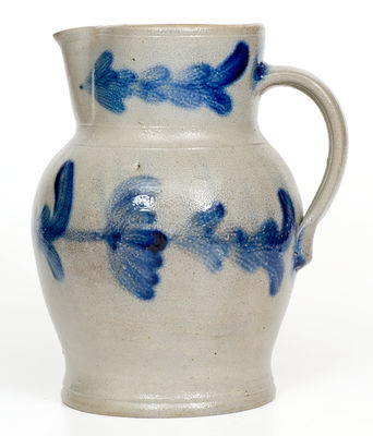 Attrib. Henry H. Remmey, Philadelphia Stoneware Pitcher w/ Cobalt Floral Decoration