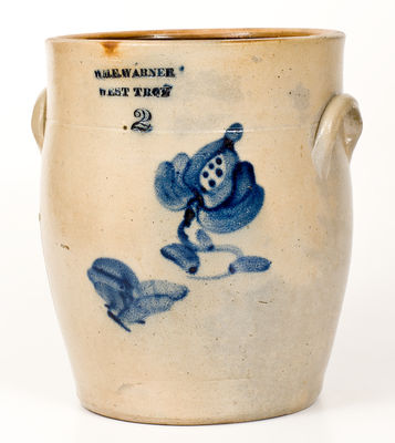 2 Gal. WM. E. WARNER / WEST TROY Stoneware Jar with Floral Decoration