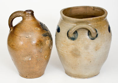 Lot of Two: Manhattan Stoneware Jug and Jar w/ Incised Decorations