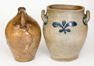 Lot of Two: Manhattan Stoneware Jug and Jar w/ Incised Decorations