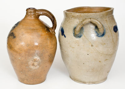 Lot of Two: Manhattan Stoneware Jug and Jar w/ Incised Decorations
