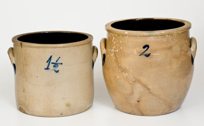 Lot of Two: Rare N. FURMAN / SOUTH AMBOY Stoneware Crocks w/ Floral Decoration