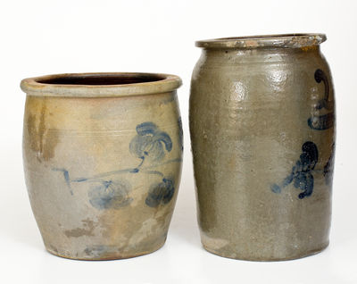 Lot of Two: 2 Gal. Beaver, Pennsylvania Stoneware Jars w/ Floral Decoration