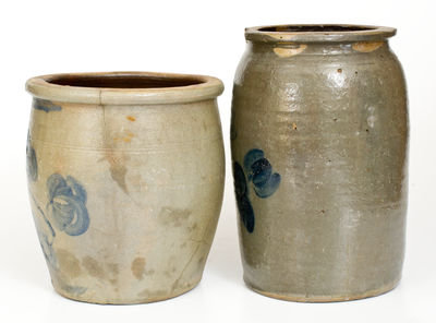 Lot of Two: 2 Gal. Beaver, Pennsylvania Stoneware Jars w/ Floral Decoration