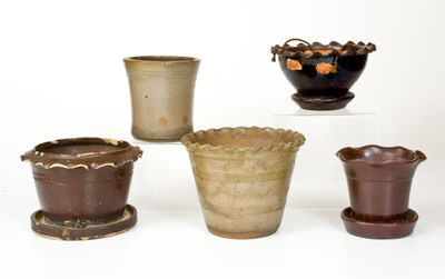Lot of Five: Western PA and WV Stoneware Flowerpots incl. Rare Morgantown Example